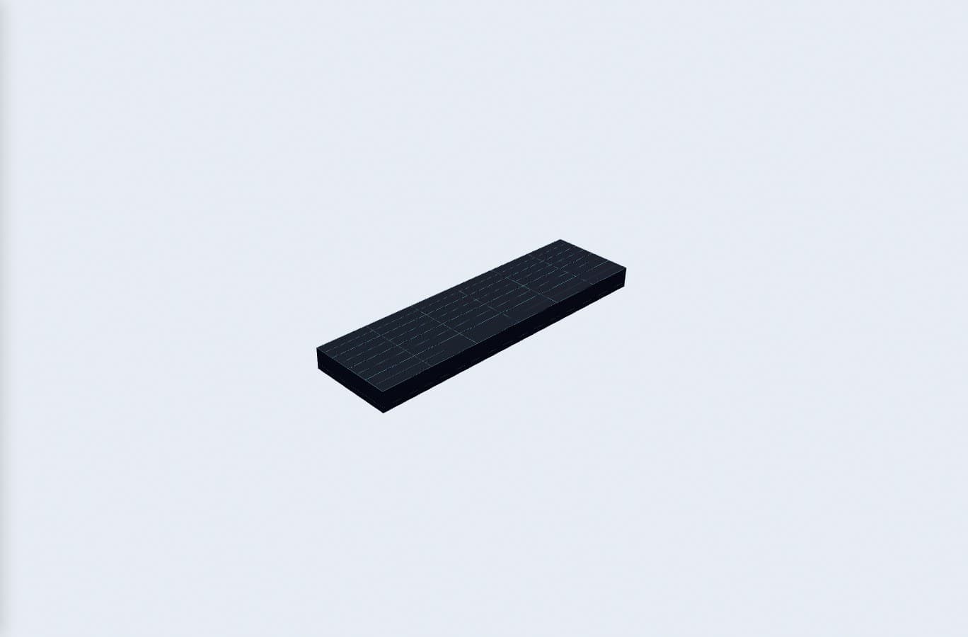 M-Barge 36×10, exact renderer preview; 36 by 10 metre envelope